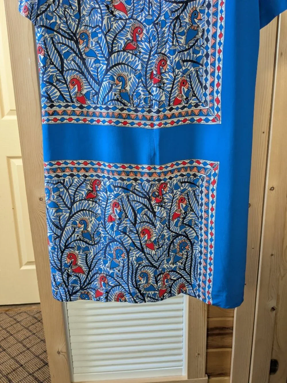 Tory Burch Mallory Something Wild Silk Dress 12 Blue Bird Frame Geo Shift Mini 1